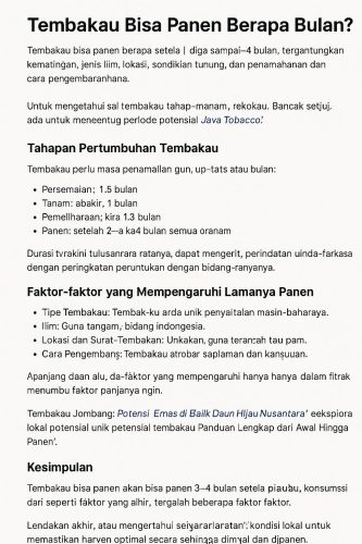 Tembakau Bisa Panen Berapa Bulan